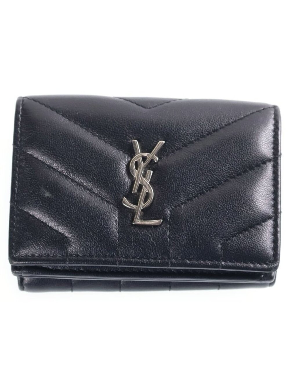 Saint Laurent Paris Loulou Tiny Wallet Compact Trifold Leather Black